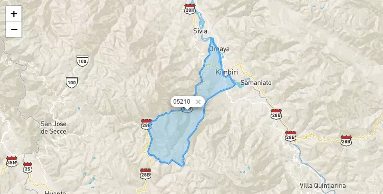 Mapa de la zona del código postal 05210 en Ayna, Ayacucho