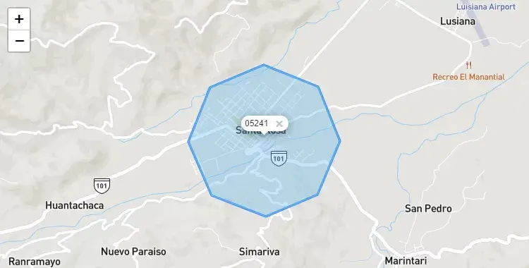 Mapa de la zona del código postal 05241 en Santa Rosa, Ayacucho