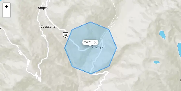 Mapa de la zona del código postal 05271 en Chungui, Ayacucho
