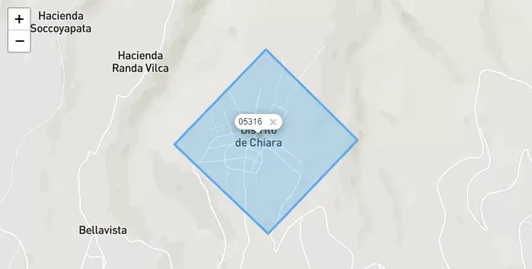Mapa de la zona del código postal 05316 en Chiara, Ayacucho