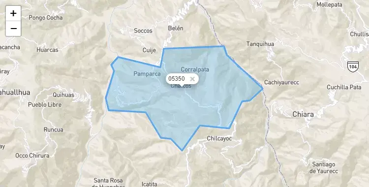 Mapa de la zona del código postal 05350 en Chalcos, Ayacucho