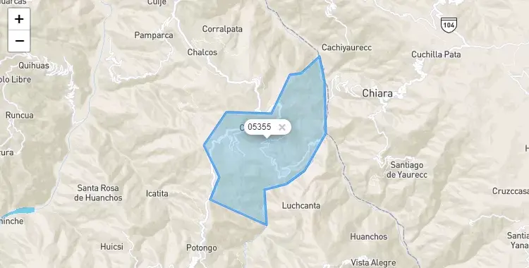 Mapa de la zona del código postal 05355 en Chilcayoc, Ayacucho