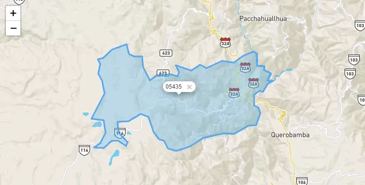 Mapa de la zona del código postal 05435 en Canaria, Ayacucho