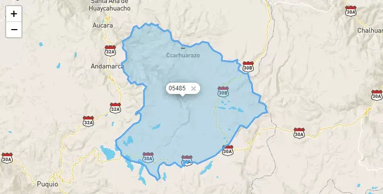 Mapa de la zona del código postal 05485 en Chipao, Ayacucho