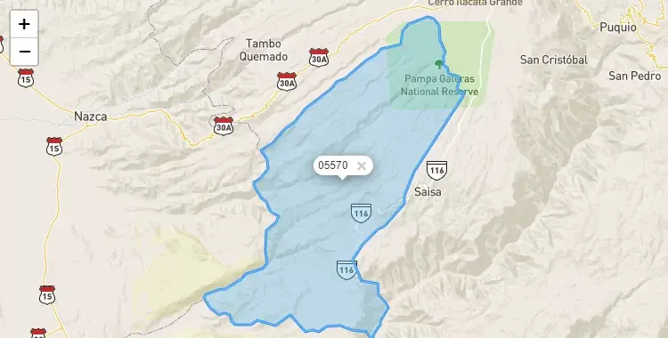 Mapa de la zona del código postal 05570 en Santa Lucía, Ayacucho