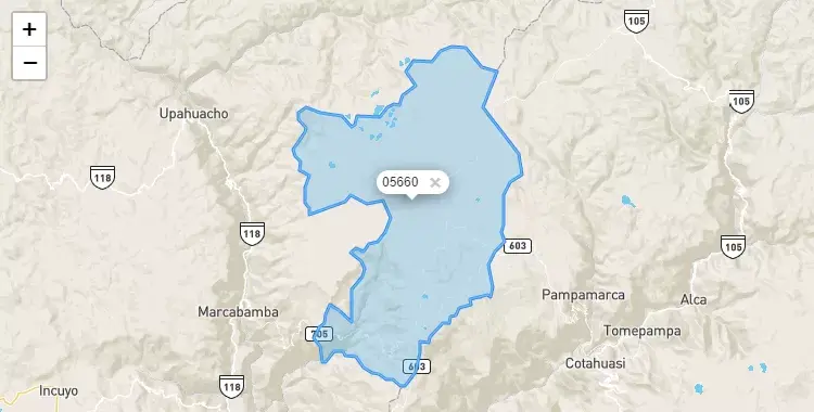 Mapa de la zona del código postal 05660 en Oyolo, Ayacucho