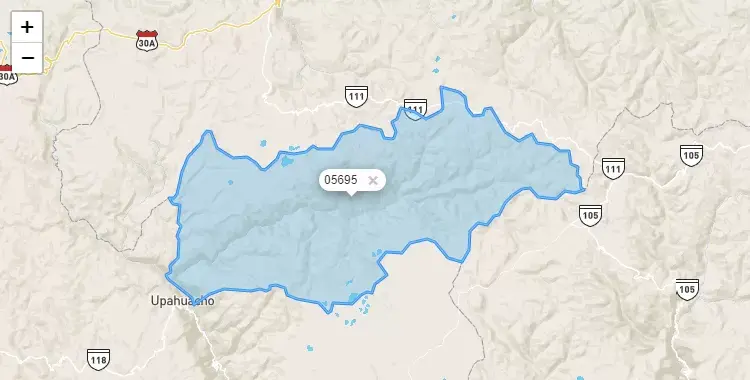 Mapa de la zona del código postal 05695 en Coronel Castañeda, Ayacucho
