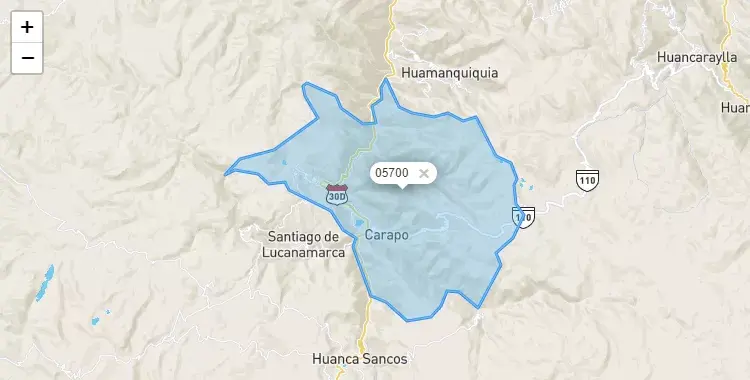 Mapa de Carapo, capital de la provincia de Hunca Sancos, Ayacucho
