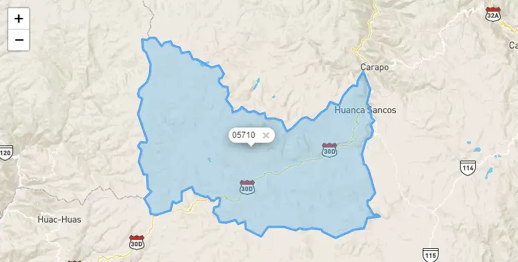 Mapa de la zona del código postal 05710 en Sancos, Ayacucho