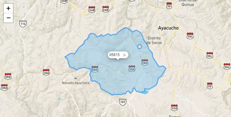 Mapa de la zona del código postal 05815 en Vinchos, Ayacucho