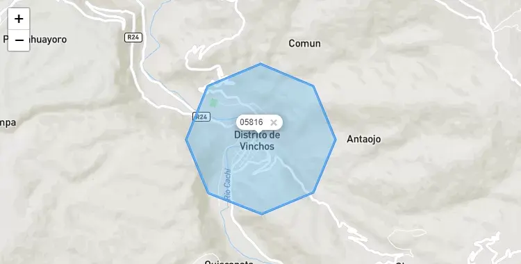Mapa de la zona del código postal 05816 en Vinchos, Ayacucho