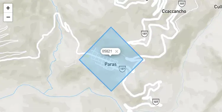 Mapa de la zona del código postal 05821 en Paras, Ayacucho