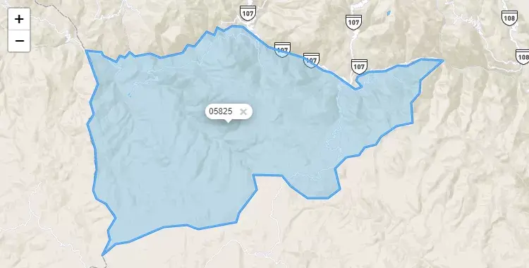 Mapa de la zona del código postal 05825 en Vilcanchos, Ayacucho
