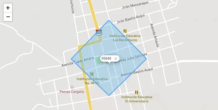 Mapa de la zona del código postal 05846 en Los Morochucos, Ayacucho