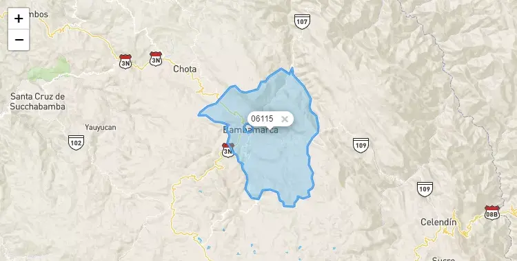 Mapa de la zona del código postal 06115 en Bambamarca, Cajamarca