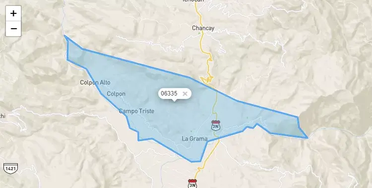 Mapa de la zona del código postal 06335 en Eduardo Villanueva, Cajamarca