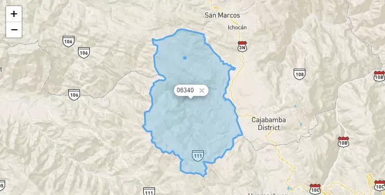 Mapa de la zona del código postal 06340 en Cachachi, Cajamarca