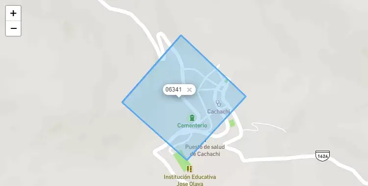 Mapa de la zona del código postal 06341 en Cachachi, Cajamarca