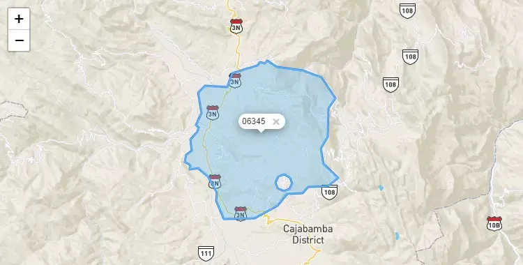 Mapa de la zona del código postal 06345 en Condebamba, Cajamarca