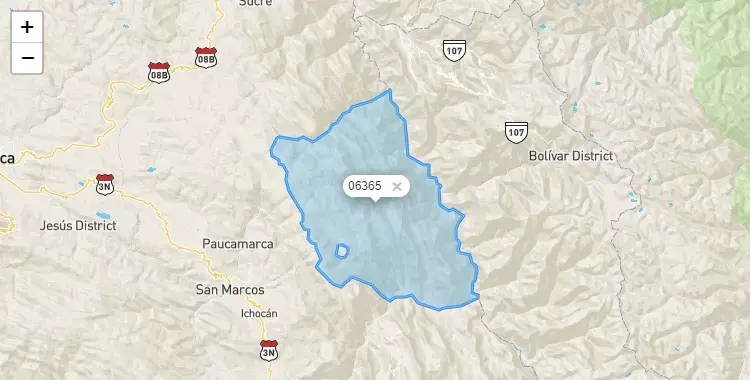 Mapa de la zona del código postal 06365 en José Sabogal, Cajamarca