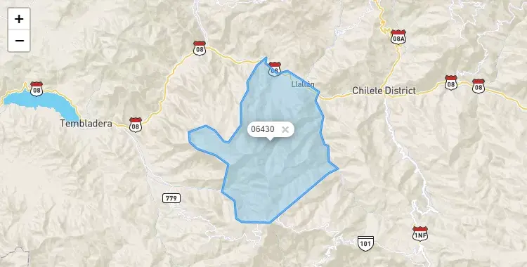 Mapa de la zona del código postal 06430 en Tantarica, Cajamarca
