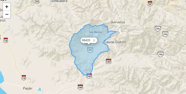 Mapa de la zona del código postal 06435 en San Benito, Cajamarca