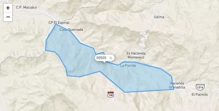 Mapa de la zona del código postal 06500 en La Florida, Cajamarca