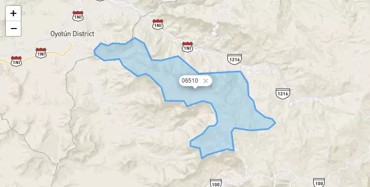 Mapa de la zona del código postal 06510 en Niepos, Cajamarca