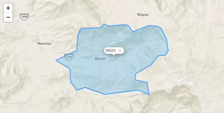Mapa de la zona del código postal 06520 en Bolivar, Cajamarca