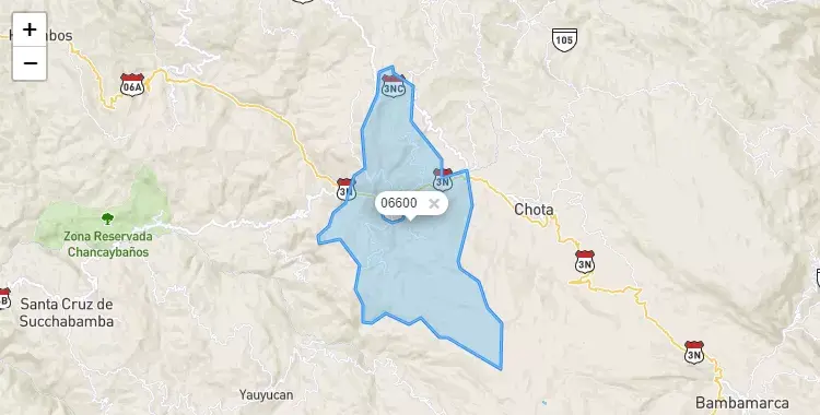 Mapa de la zona del código postal 06600 en Lajas, Cajamarca