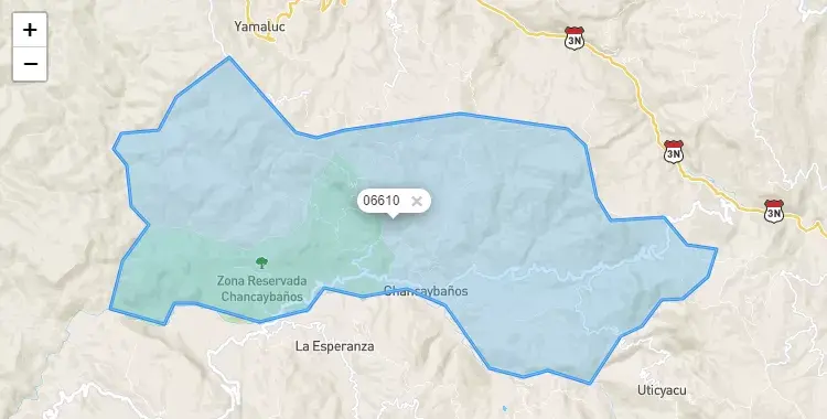 Mapa de la zona del código postal 06610 en Chancaybaños, Cajamarca