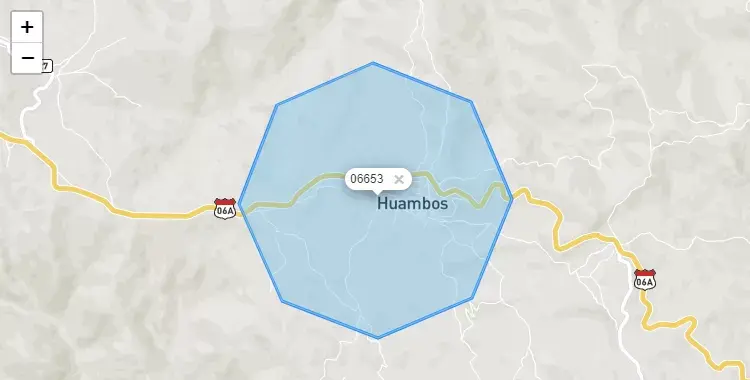 Mapa de la zona del código postal 06653 en Huambos, Cajamarca