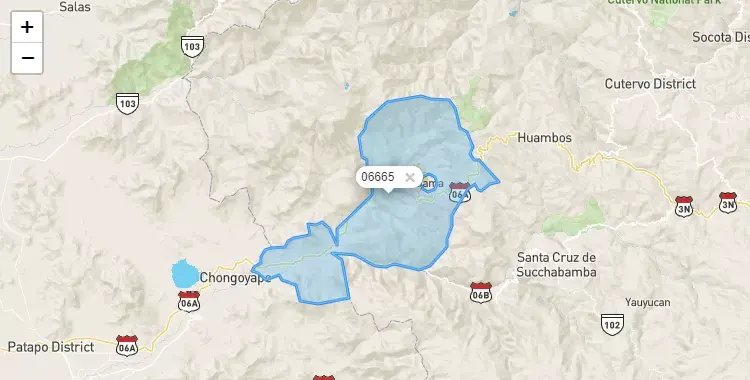 Mapa de la zona del código postal 06665 en Llama, Cajamarca