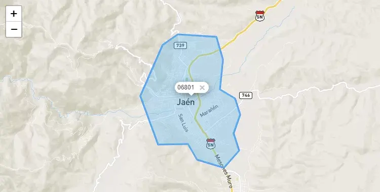 Mapa de Jaen, capital de la provincia de Jaen, Cajamarca