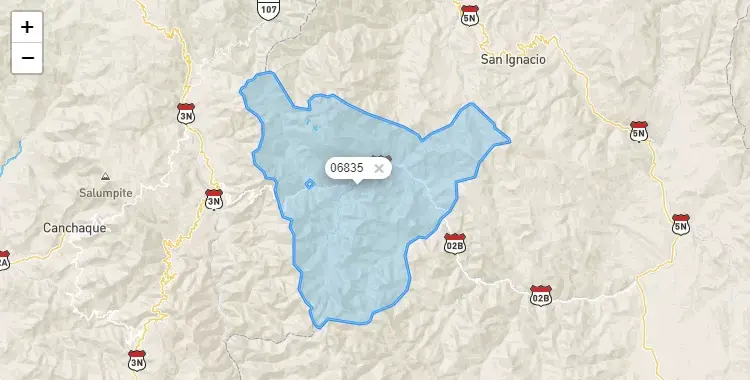 Mapa de la zona del código postal 06835 en Tabaconas, Cajamarca