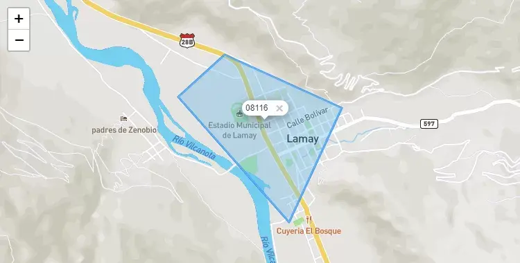Mapa de la zona del código postal 08116 en Lamay, Cuzco