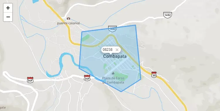 Mapa de la zona del código postal 08238 en Combapata, Cuzco