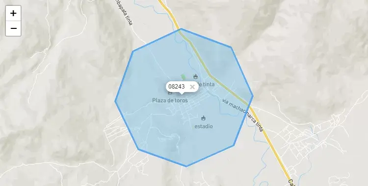 Mapa de la zona del código postal 08243 en Tinta, Cuzco