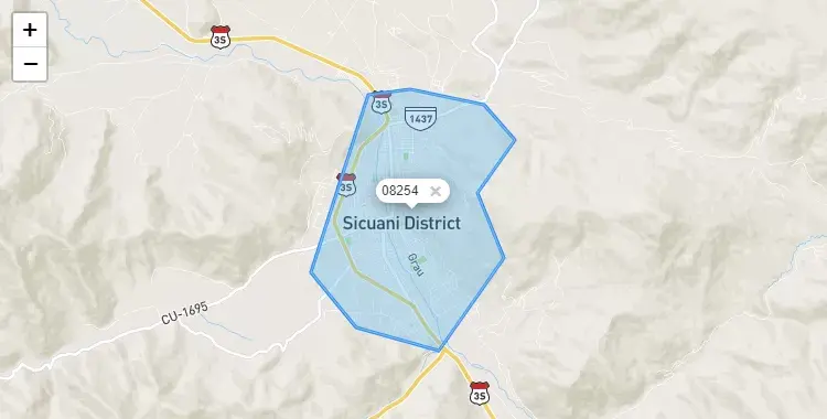 Mapa de la zona del código postal 08254 en Sicuani, Cuzco