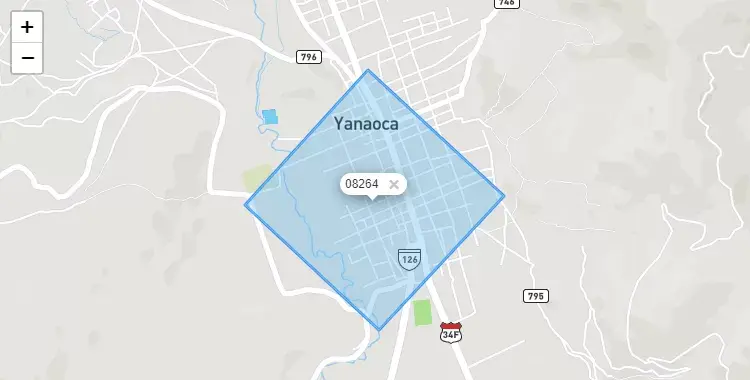 Mapa de la zona del código postal 08264 en Yanaoca, Cuzco