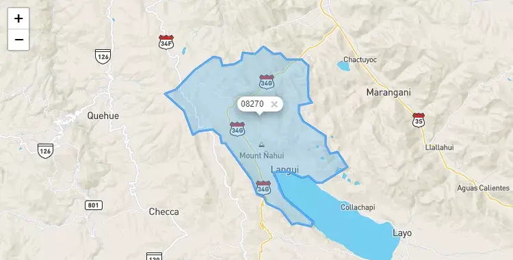 Mapa de la zona del código postal 08270 en Langui, Cuzco