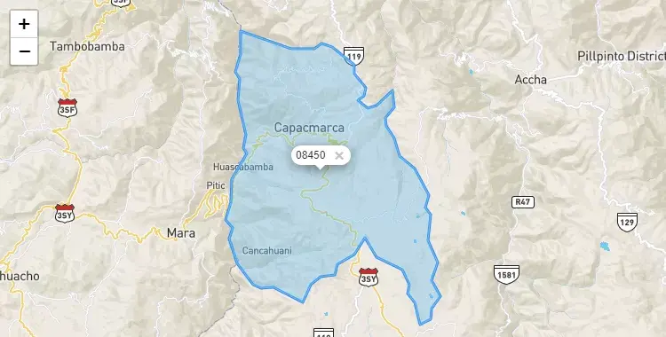 Mapa de Capacmarca, capital de la provincia de Chumbivilcas, Cuzco