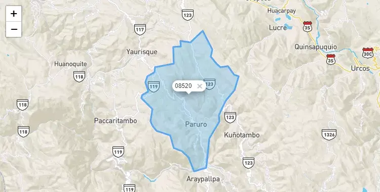 Mapa de Paruro, capital de la provincia de Paruro, Cuzco