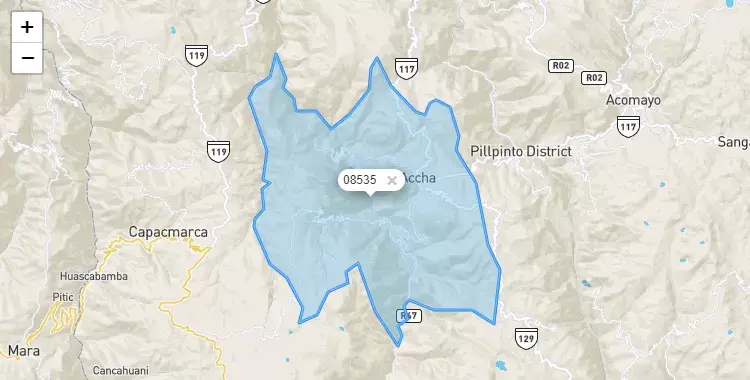 Mapa de la zona del código postal 08535 en Accha, Cuzco