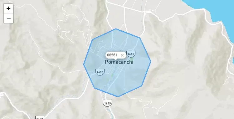 Mapa de la zona del código postal 08561 en Pomacanchi, Cuzco