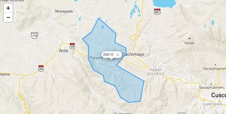 Mapa de la zona del código postal 08610 en Pucyura, Cuzco