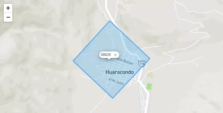 Mapa de la zona del código postal 08626 en Huarocondo, Cuzco
