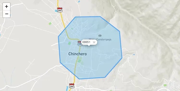 Mapa de la zona del código postal 08651 en Chinchero, Cuzco
