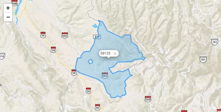 Mapa de la zona del código postal 09135 en Pazos, Huancavelica