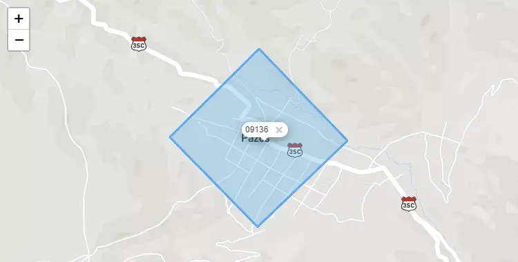 Mapa de la zona del código postal 09136 en Pazos, Huancavelica